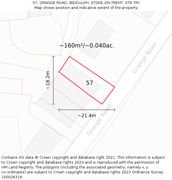 57, GRANGE ROAD, BIDDULPH, STOKE-ON-TRENT, ST8 7RY: Plot and title map