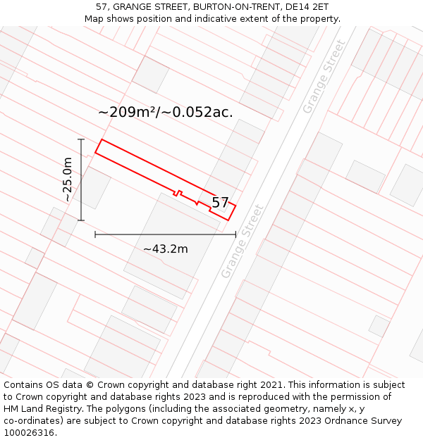57, GRANGE STREET, BURTON-ON-TRENT, DE14 2ET: Plot and title map