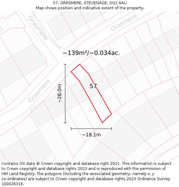 57, GRASMERE, STEVENAGE, SG1 6AU: Plot and title map