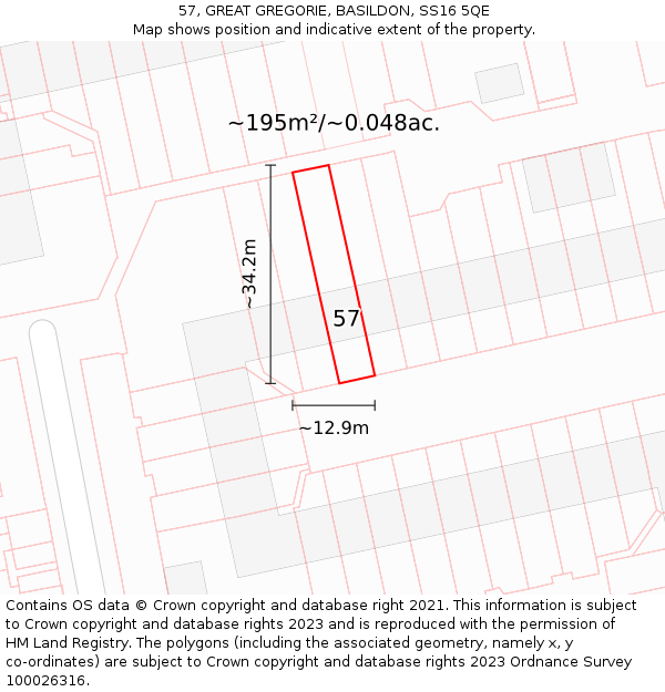 57, GREAT GREGORIE, BASILDON, SS16 5QE: Plot and title map