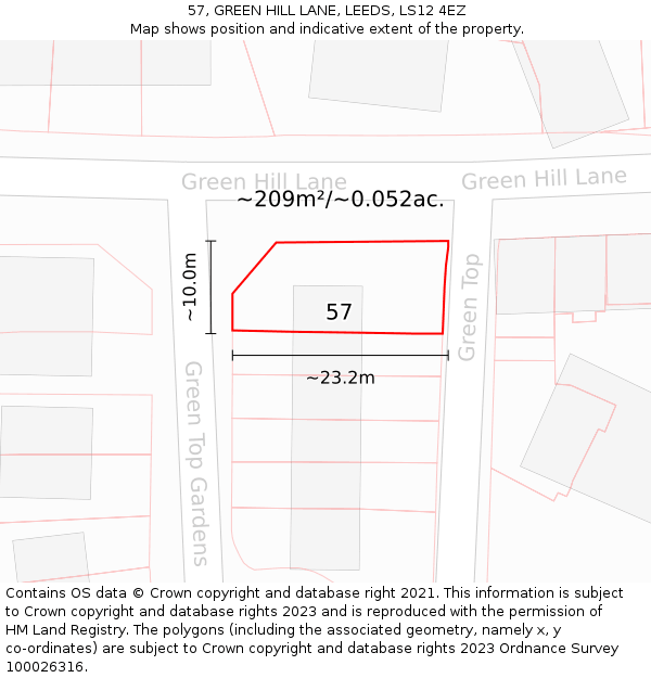 57, GREEN HILL LANE, LEEDS, LS12 4EZ: Plot and title map