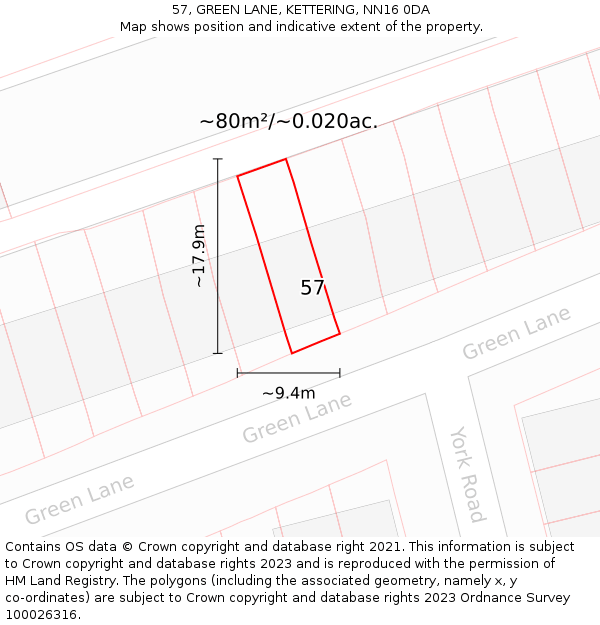 57, GREEN LANE, KETTERING, NN16 0DA: Plot and title map
