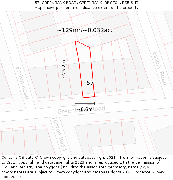 57, GREENBANK ROAD, GREENBANK, BRISTOL, BS5 6HD: Plot and title map