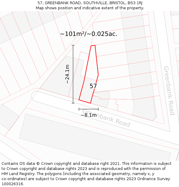 57, GREENBANK ROAD, SOUTHVILLE, BRISTOL, BS3 1RJ: Plot and title map