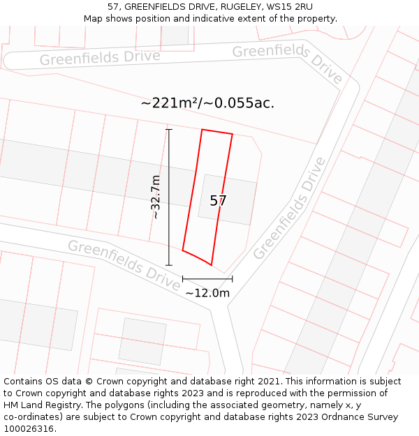 57, GREENFIELDS DRIVE, RUGELEY, WS15 2RU: Plot and title map