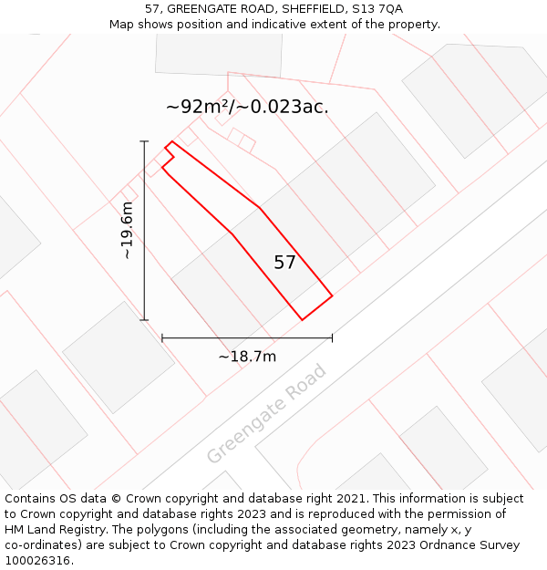 57, GREENGATE ROAD, SHEFFIELD, S13 7QA: Plot and title map