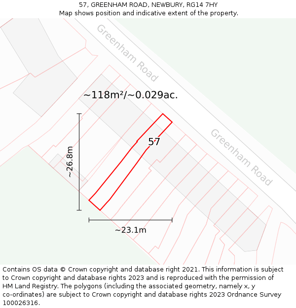 57, GREENHAM ROAD, NEWBURY, RG14 7HY: Plot and title map