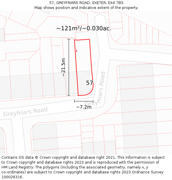 57, GREYFRIARS ROAD, EXETER, EX4 7BS: Plot and title map