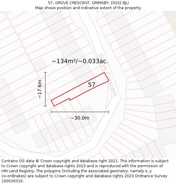 57, GROVE CRESCENT, GRIMSBY, DN32 8JU: Plot and title map