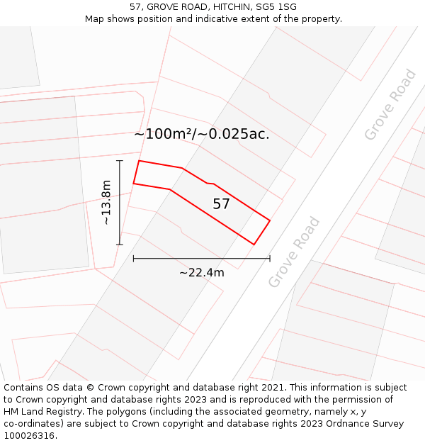 57, GROVE ROAD, HITCHIN, SG5 1SG: Plot and title map