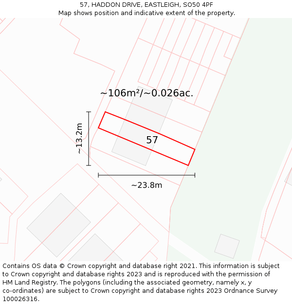 57, HADDON DRIVE, EASTLEIGH, SO50 4PF: Plot and title map