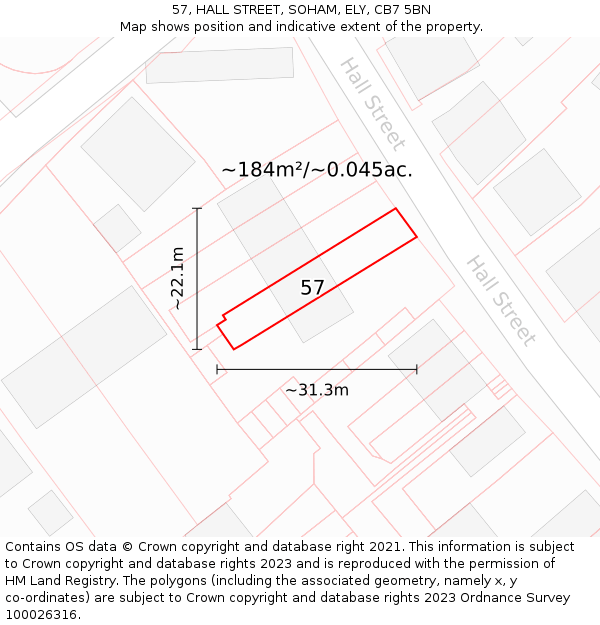 57, HALL STREET, SOHAM, ELY, CB7 5BN: Plot and title map