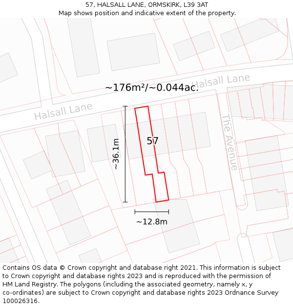 57, HALSALL LANE, ORMSKIRK, L39 3AT: Plot and title map