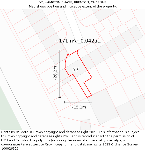 57, HAMPTON CHASE, PRENTON, CH43 9HE: Plot and title map