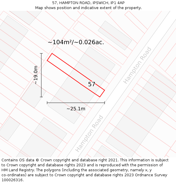 57, HAMPTON ROAD, IPSWICH, IP1 4AP: Plot and title map