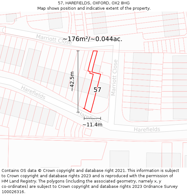 57, HAREFIELDS, OXFORD, OX2 8HG: Plot and title map