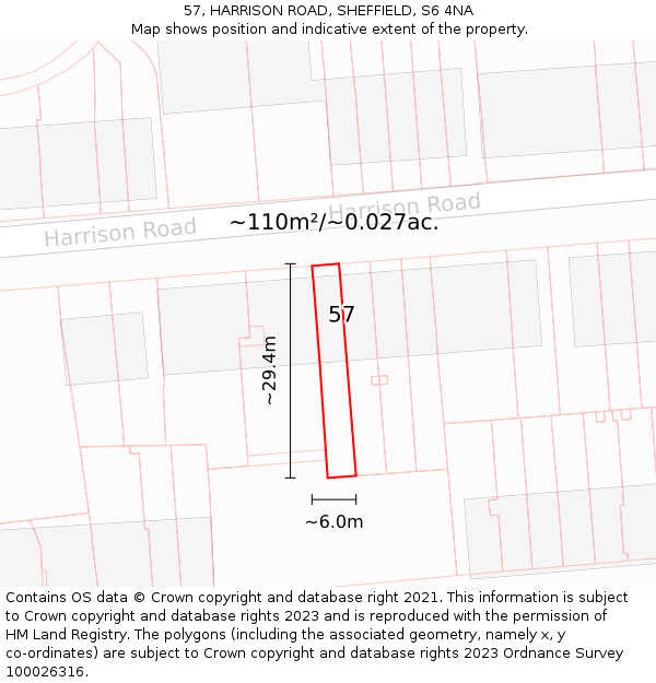 57, HARRISON ROAD, SHEFFIELD, S6 4NA: Plot and title map