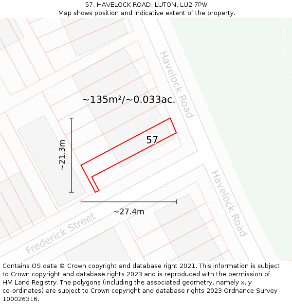 57, HAVELOCK ROAD, LUTON, LU2 7PW: Plot and title map