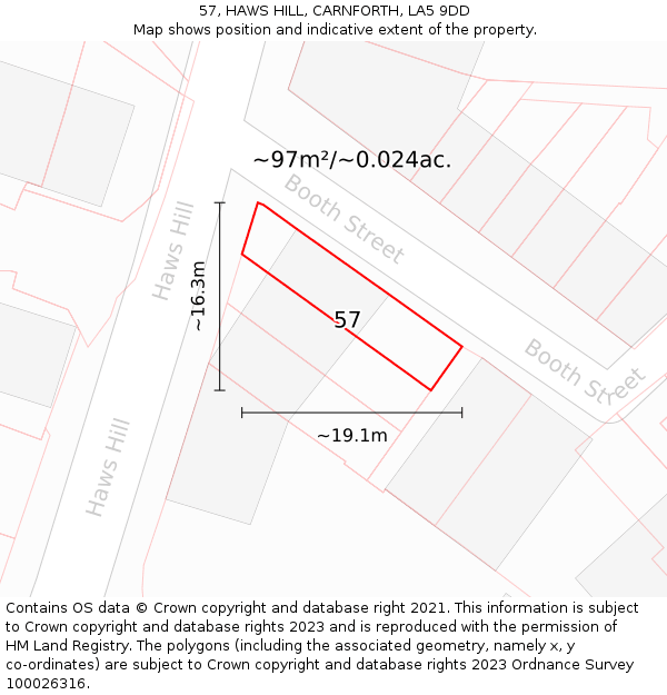 57, HAWS HILL, CARNFORTH, LA5 9DD: Plot and title map