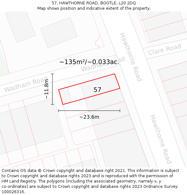 57, HAWTHORNE ROAD, BOOTLE, L20 2DQ: Plot and title map