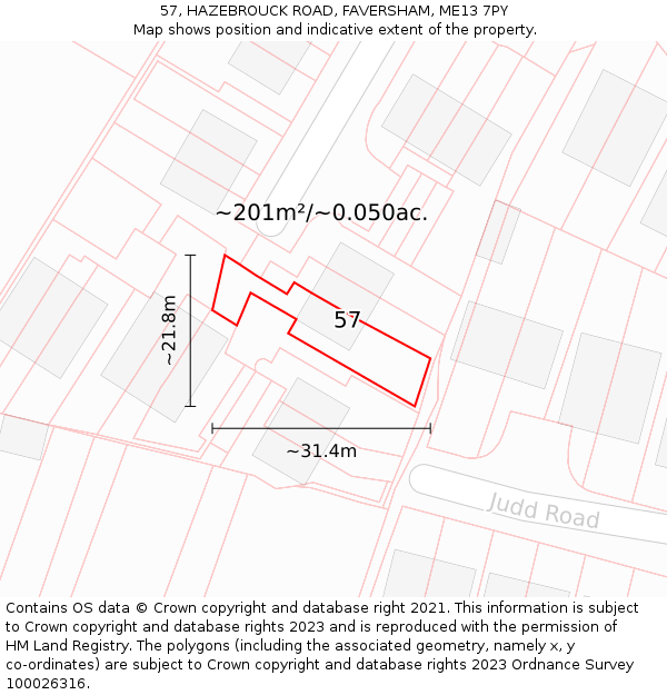 57, HAZEBROUCK ROAD, FAVERSHAM, ME13 7PY: Plot and title map