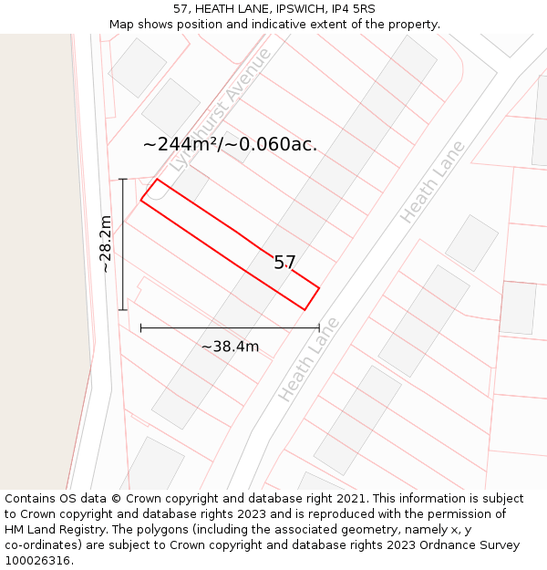 57, HEATH LANE, IPSWICH, IP4 5RS: Plot and title map