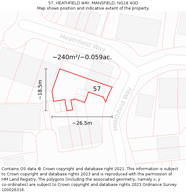 57, HEATHFIELD WAY, MANSFIELD, NG18 4GD: Plot and title map