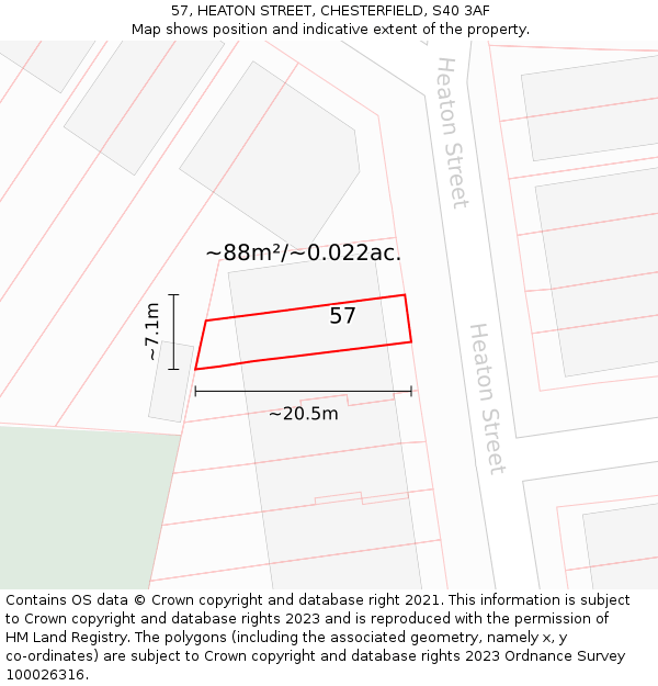 57, HEATON STREET, CHESTERFIELD, S40 3AF: Plot and title map