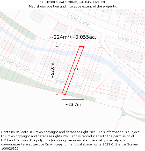 57, HEBBLE VALE DRIVE, HALIFAX, HX2 8TL: Plot and title map