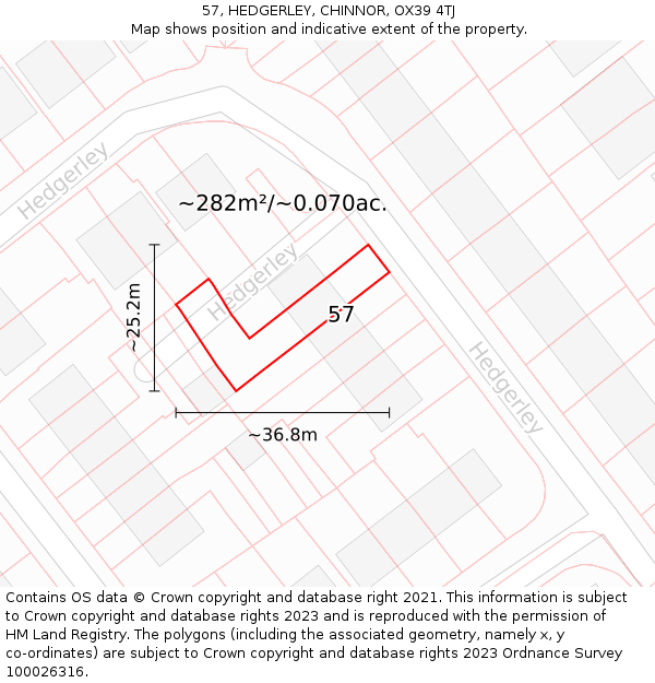 57, HEDGERLEY, CHINNOR, OX39 4TJ: Plot and title map