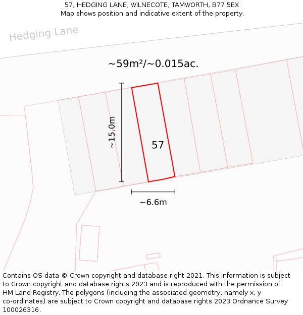 57, HEDGING LANE, WILNECOTE, TAMWORTH, B77 5EX: Plot and title map