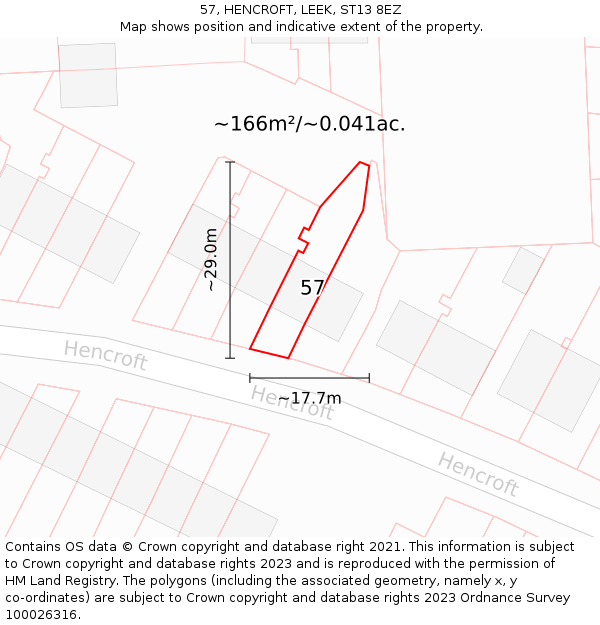 57, HENCROFT, LEEK, ST13 8EZ: Plot and title map
