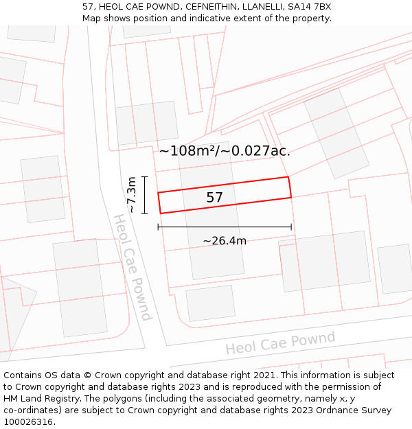 57, HEOL CAE POWND, CEFNEITHIN, LLANELLI, SA14 7BX: Plot and title map