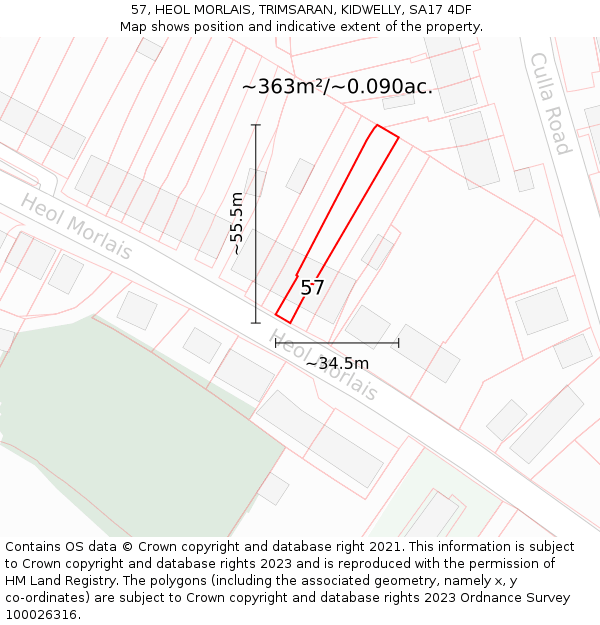 57, HEOL MORLAIS, TRIMSARAN, KIDWELLY, SA17 4DF: Plot and title map