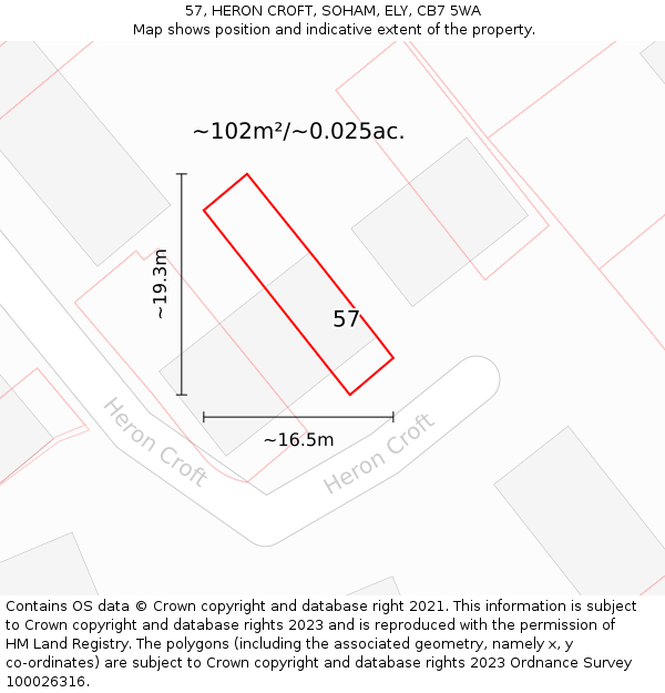 57, HERON CROFT, SOHAM, ELY, CB7 5WA: Plot and title map