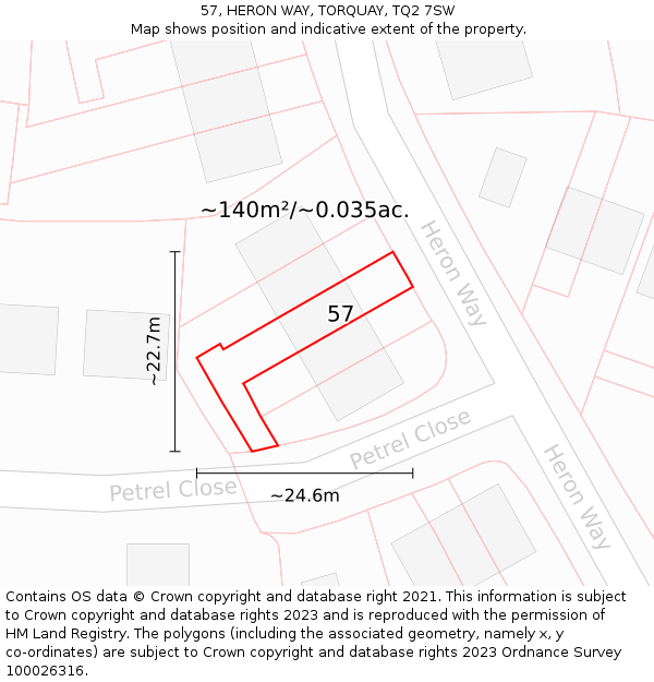 57, HERON WAY, TORQUAY, TQ2 7SW: Plot and title map