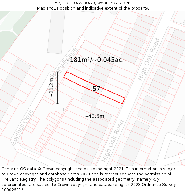 57, HIGH OAK ROAD, WARE, SG12 7PB: Plot and title map