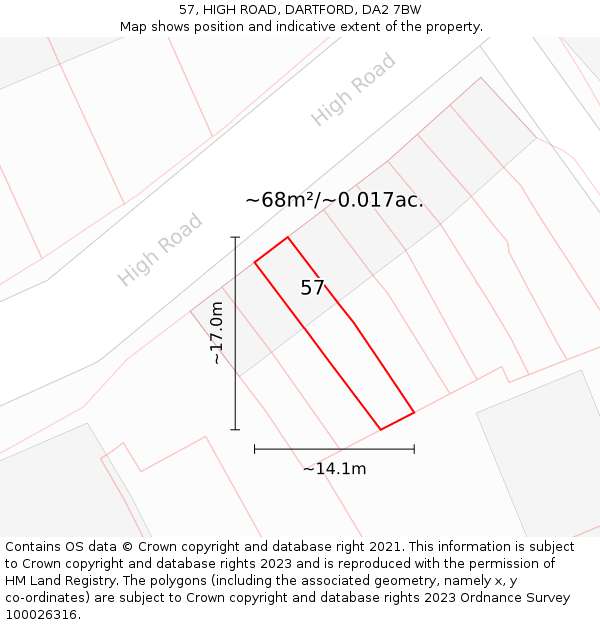 57, HIGH ROAD, DARTFORD, DA2 7BW: Plot and title map