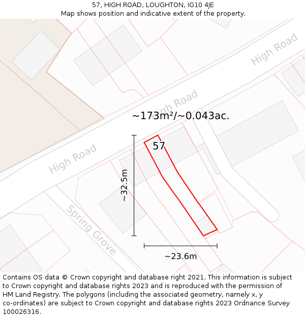 57, HIGH ROAD, LOUGHTON, IG10 4JE: Plot and title map