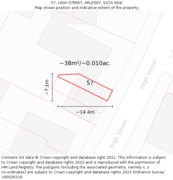 57, HIGH STREET, ARLESEY, SG15 6SW: Plot and title map