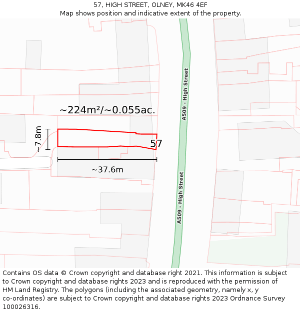 57, HIGH STREET, OLNEY, MK46 4EF: Plot and title map