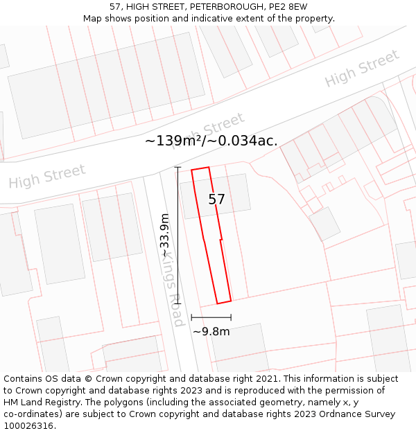 57, HIGH STREET, PETERBOROUGH, PE2 8EW: Plot and title map