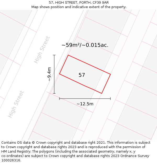 57, HIGH STREET, PORTH, CF39 9AR: Plot and title map