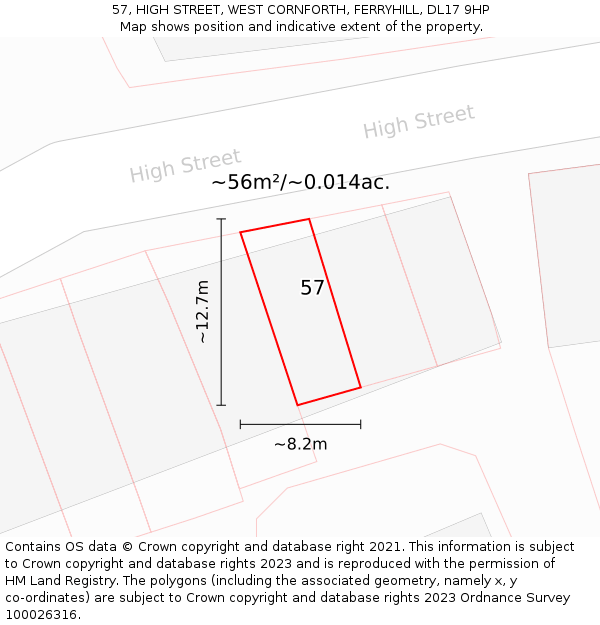 57, HIGH STREET, WEST CORNFORTH, FERRYHILL, DL17 9HP: Plot and title map