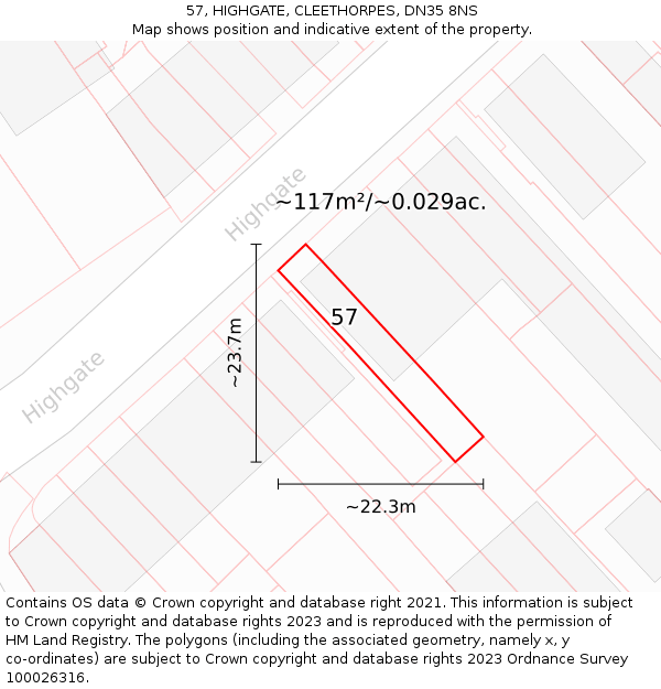 57, HIGHGATE, CLEETHORPES, DN35 8NS: Plot and title map