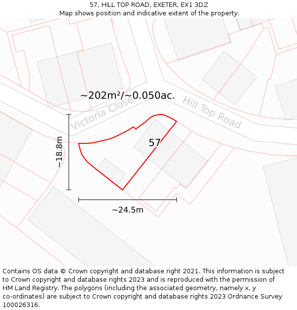 57, HILL TOP ROAD, EXETER, EX1 3DZ: Plot and title map
