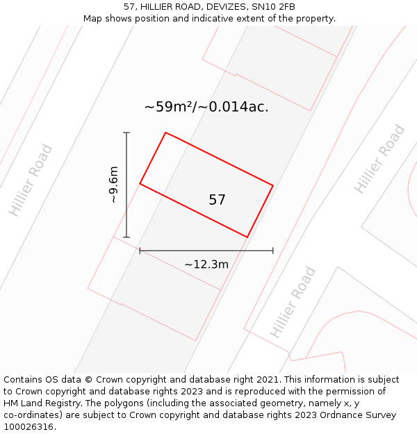 57, HILLIER ROAD, DEVIZES, SN10 2FB: Plot and title map