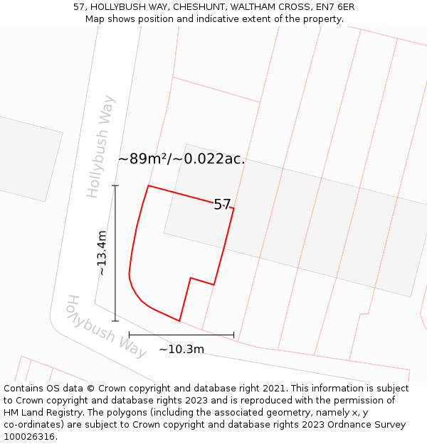57, HOLLYBUSH WAY, CHESHUNT, WALTHAM CROSS, EN7 6ER: Plot and title map