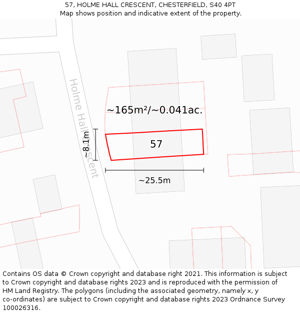 57, HOLME HALL CRESCENT, CHESTERFIELD, S40 4PT: Plot and title map