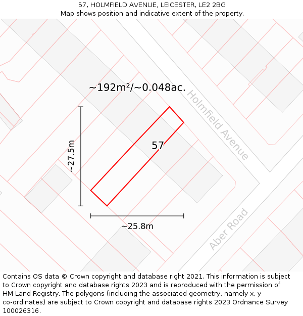 57, HOLMFIELD AVENUE, LEICESTER, LE2 2BG: Plot and title map